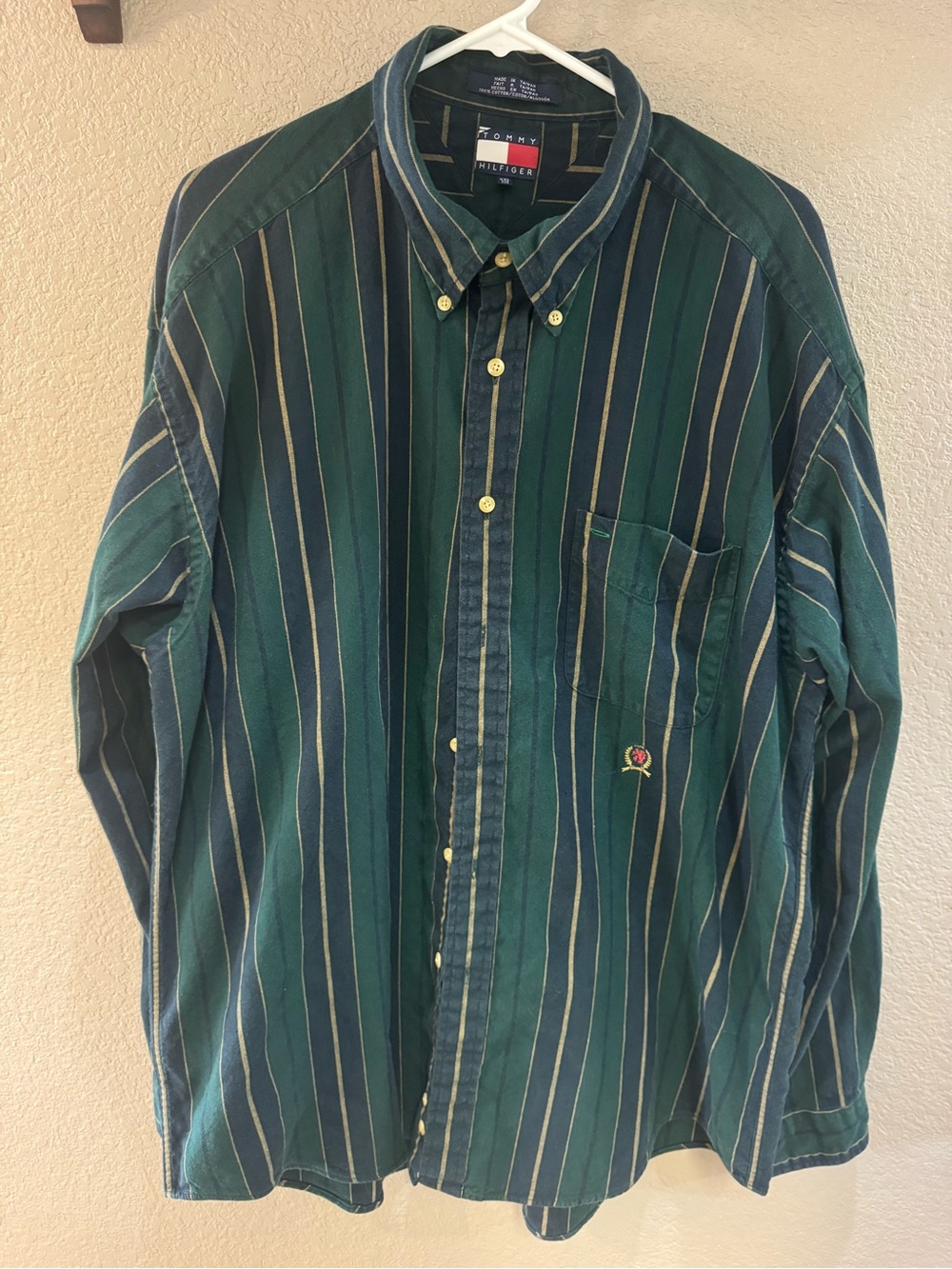 Tommy Hilfiger Green and Navy Vertical Stripe Button-Down Shirt